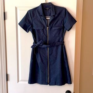 EUC sharagano sz 8 blue denim zip up dress w belt